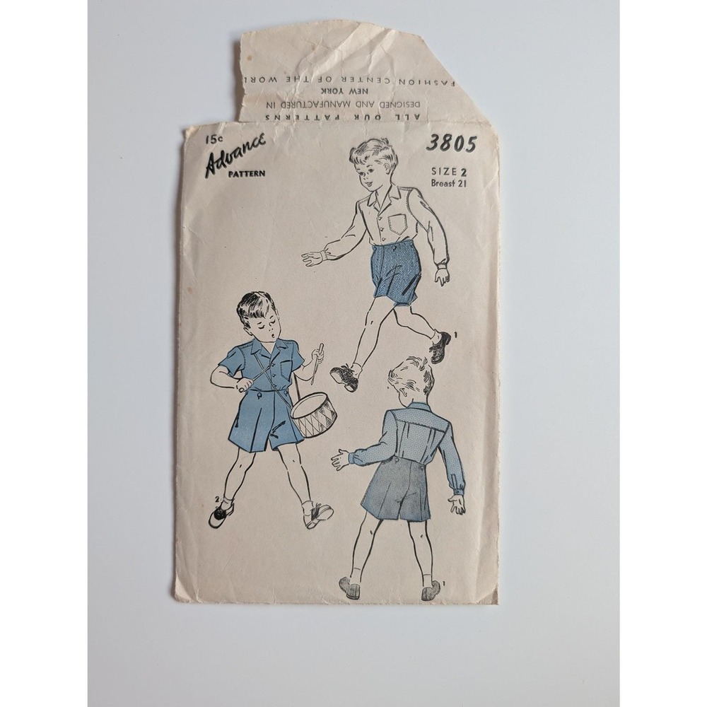 UC Advance 3805 Boys Shirt and Shorts Sewing Pattern Size 2 Breast 21 VTG 1940s